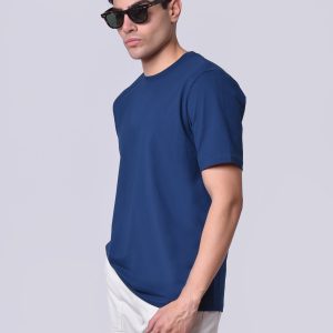 تیشرت مردانه تک رنگ سرمه ای مدل ZC0010